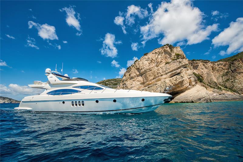 Manu Motor Yacht based in Zakynthos, Greece, a fantastic local crew of two, the ideal yacht for island-hopping and cruising inside the caves - High Point Yachting