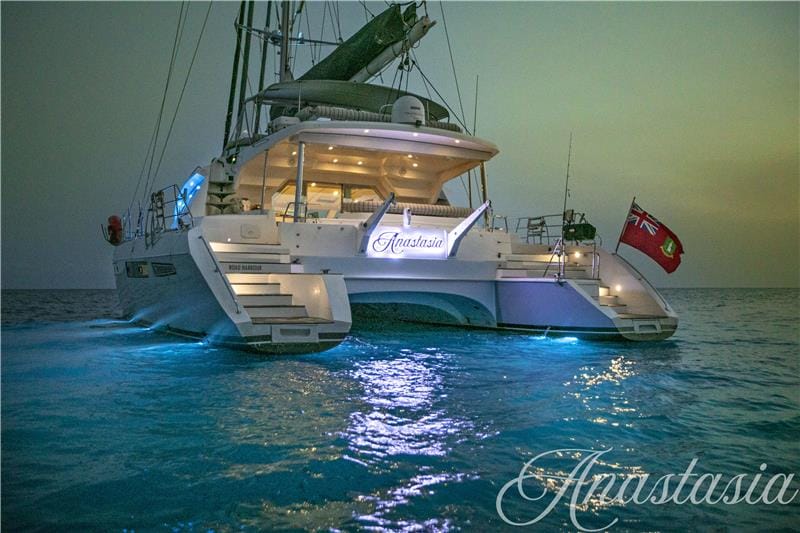 Catamaran Anastasia available for crewed charter in the Virgin Islands with High Point Yachting