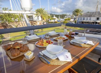 Al fresco dining on catamaran NAMASTE