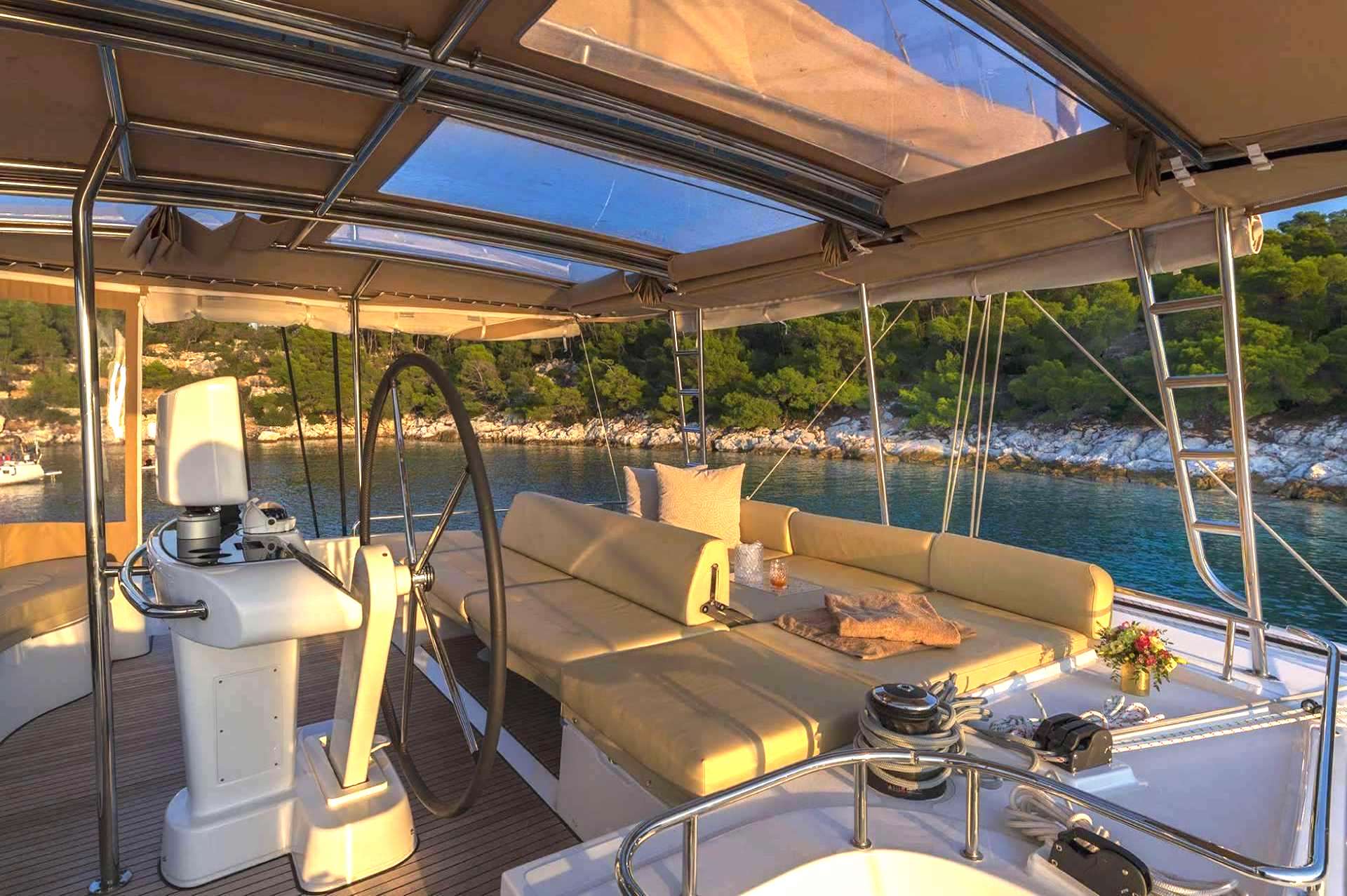 catamaran Flo yacht charter flybridge