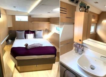 Catamaran NAMASTE cabin and bathroom