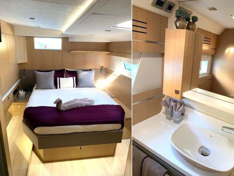 Catamaran NAMASTE cabin and bathroom