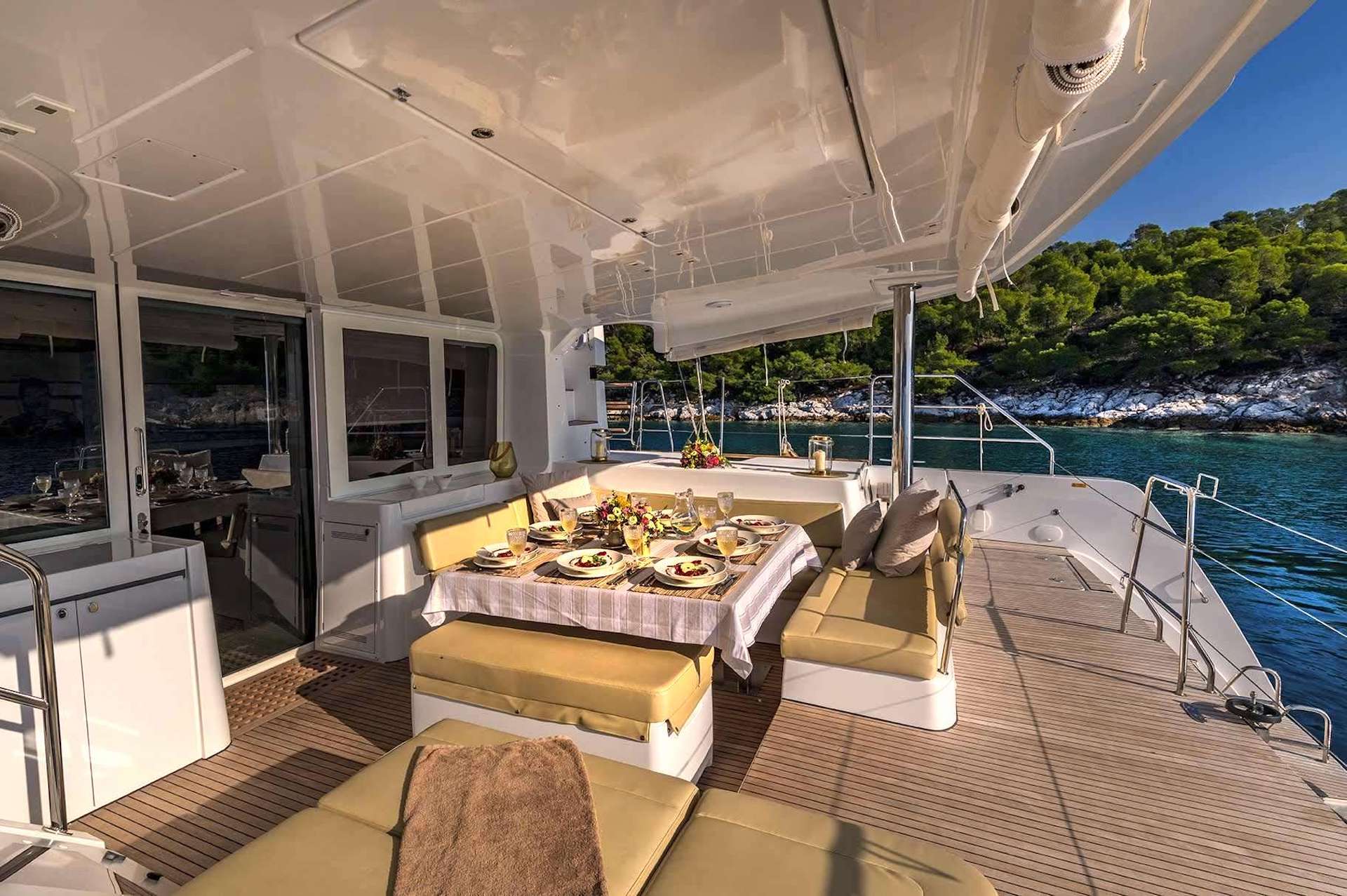 catamaran yacht charter Flo aft deck