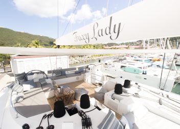 catamaran yacht charter Foxy Lady flybridge