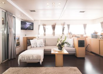 catamaran yacht charter Foxy Lady saloon