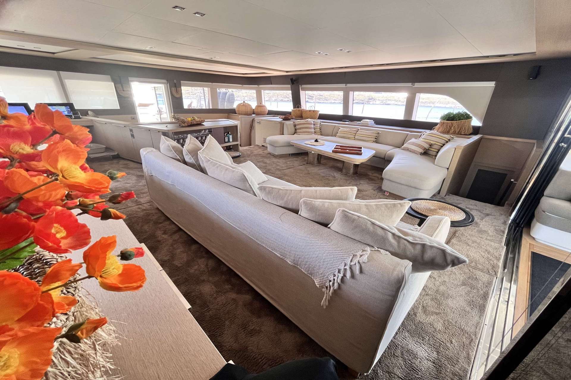 catamaran yacht charter Just Marie II saloon