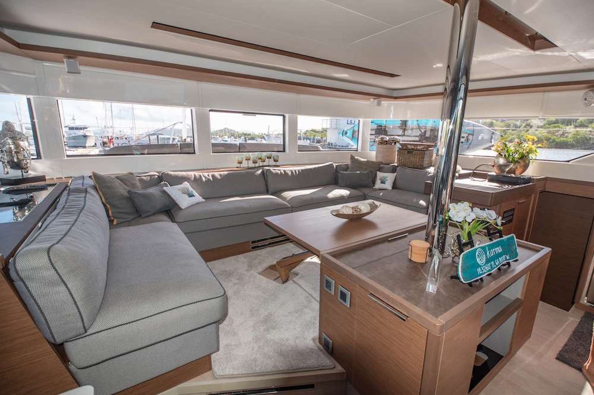 catamaran yacht charter Karma saloon