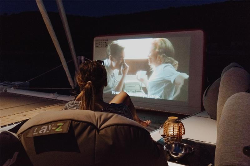 Cinema on board catamaran Mala
