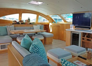 luxury catamaran yacht charter Laysan saloon