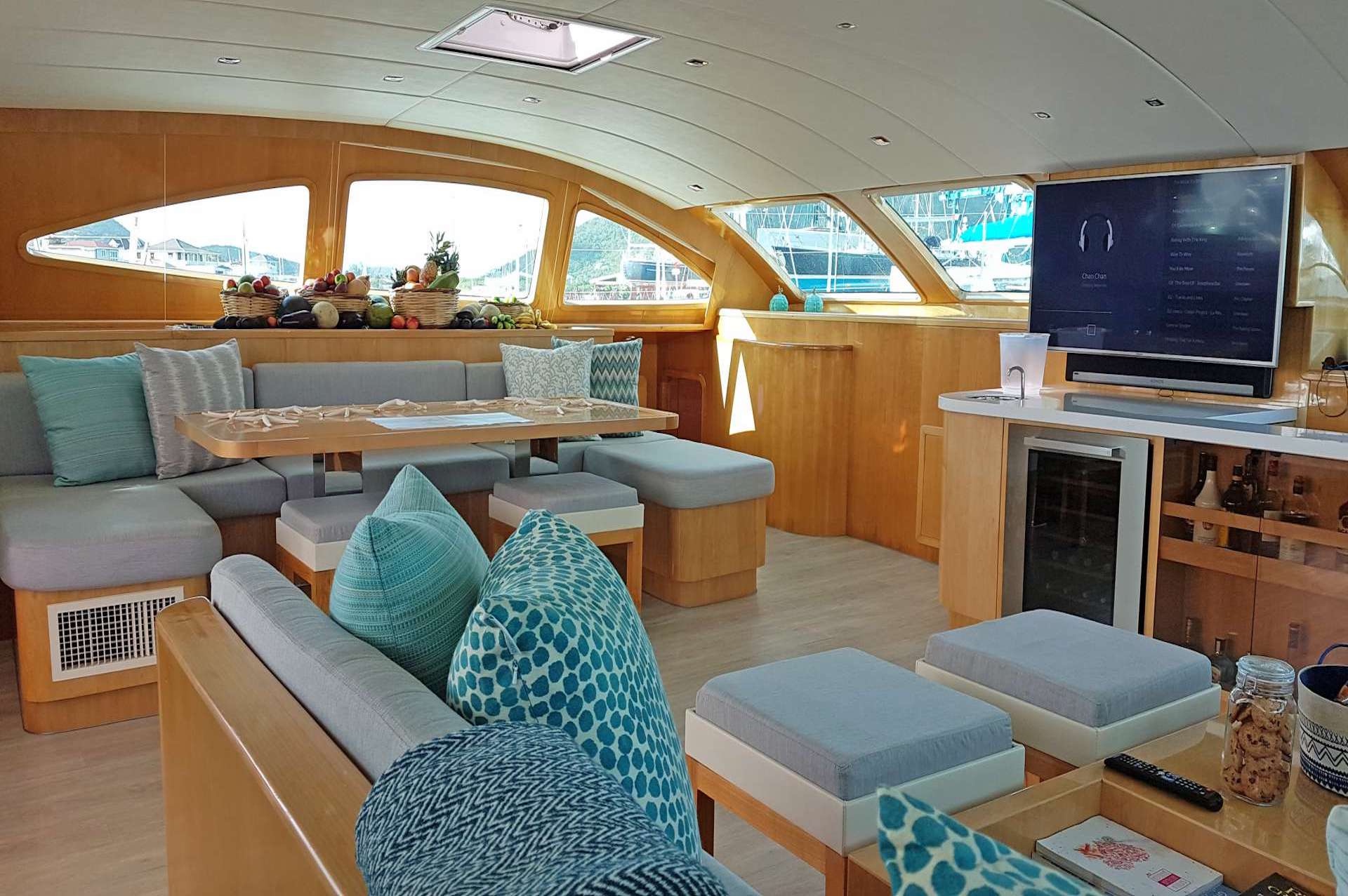 luxury catamaran yacht charter Laysan saloon