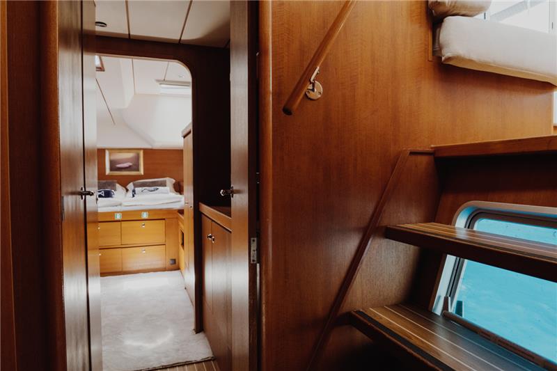 Master cabin on catamaran Mala