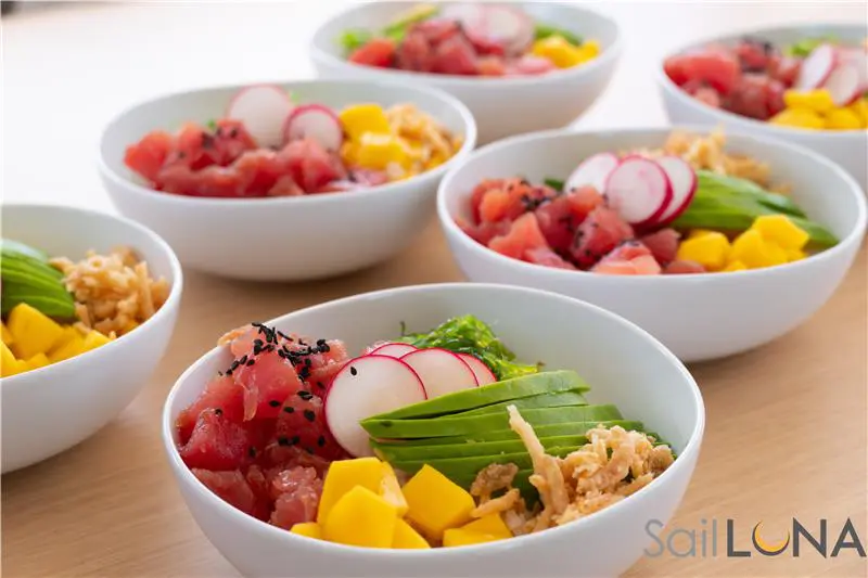 Ahi Tuna Poke Bowls on Luna Yacht Charter - High Point Yachting