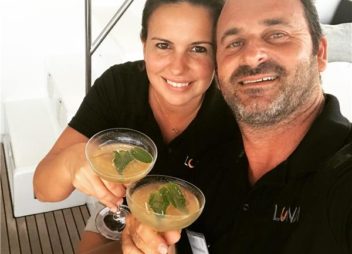 Crew with award winning cocktail on yacht charter - High Point Yachting