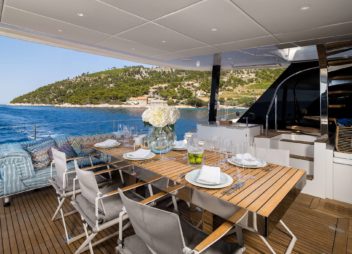 Vulpino High-Tech Catamaran Charter in Croatia Outdoor Fine Dining Area- High Point Yacthing