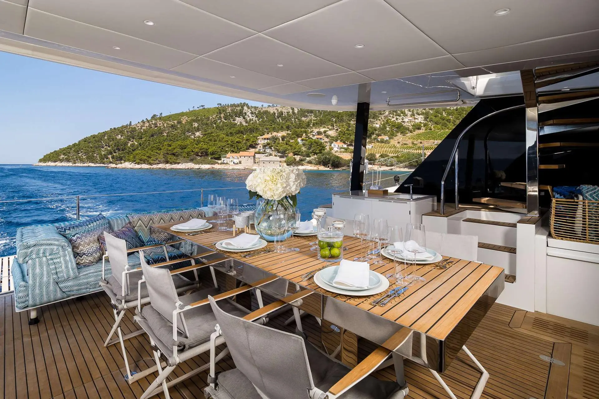 Vulpino High-Tech Catamaran Charter in Croatia Outdoor Fine Dining Area- High Point Yacthing