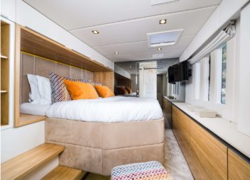 Vulpino High-Tech Catamaran Charter in Croatia Master Cabin with TV - High Point Yacthing