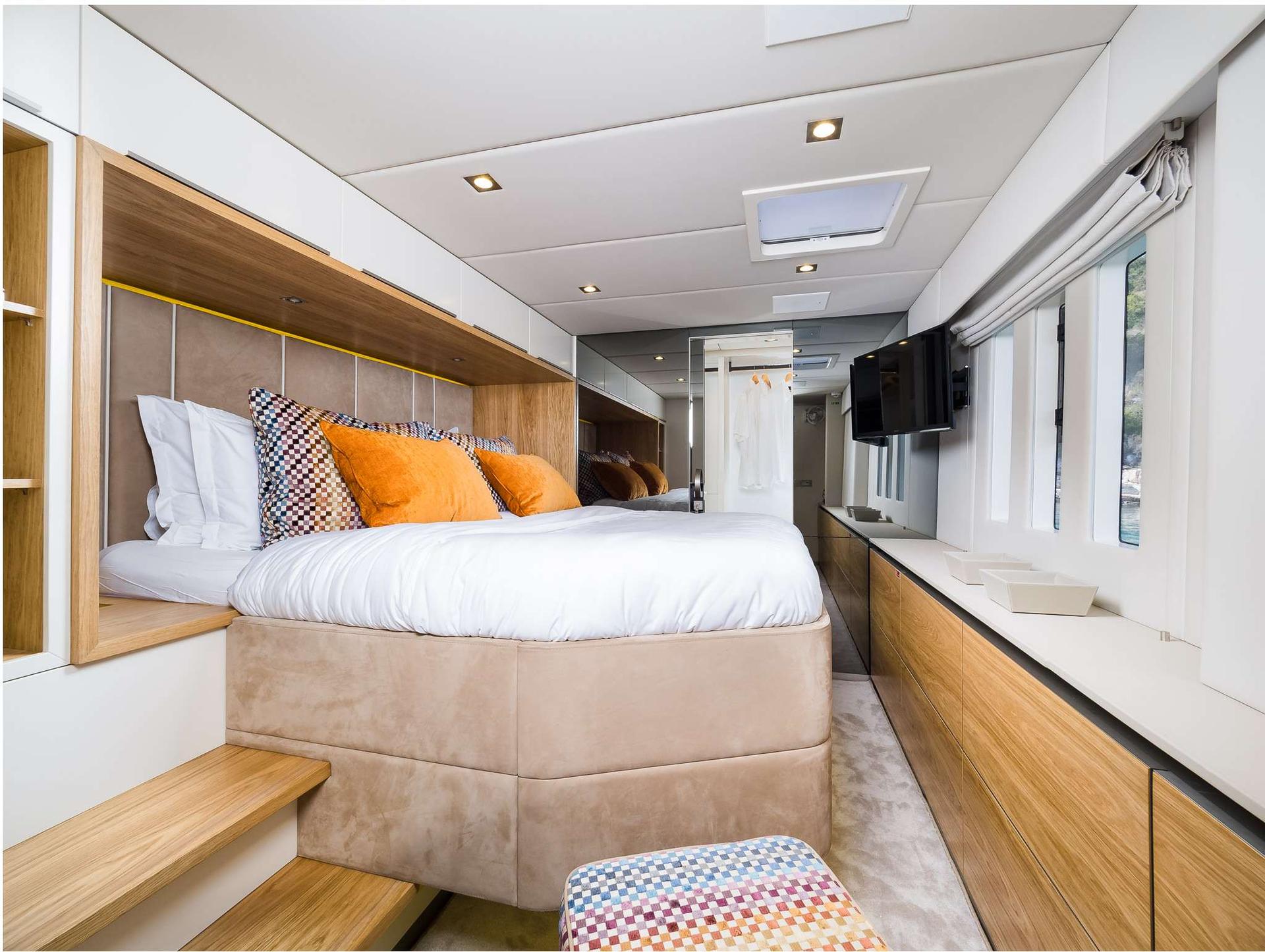 Vulpino High-Tech Catamaran Charter in Croatia Master Cabin with TV - High Point Yacthing