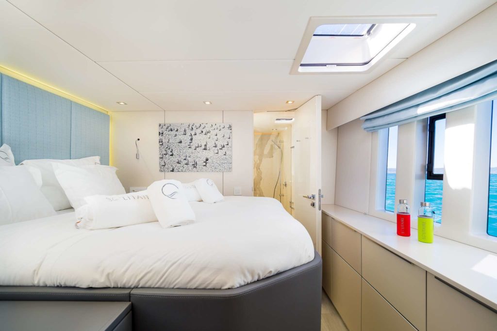 Solitaire Modern Sailing Catamaran Charter Croatia luxury master bedroom - High Point Yachting