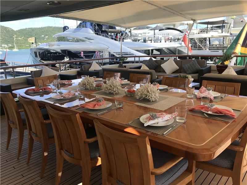 Nita K II Motor Yacht Charter Great Sailing Comfort Dining On Deck on Yacht - High Point Yachting