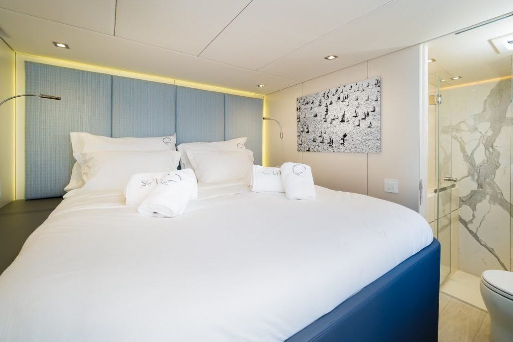 Solitaire modern & spacious catamaran charter in Croatia bedroom - High Point Yachting