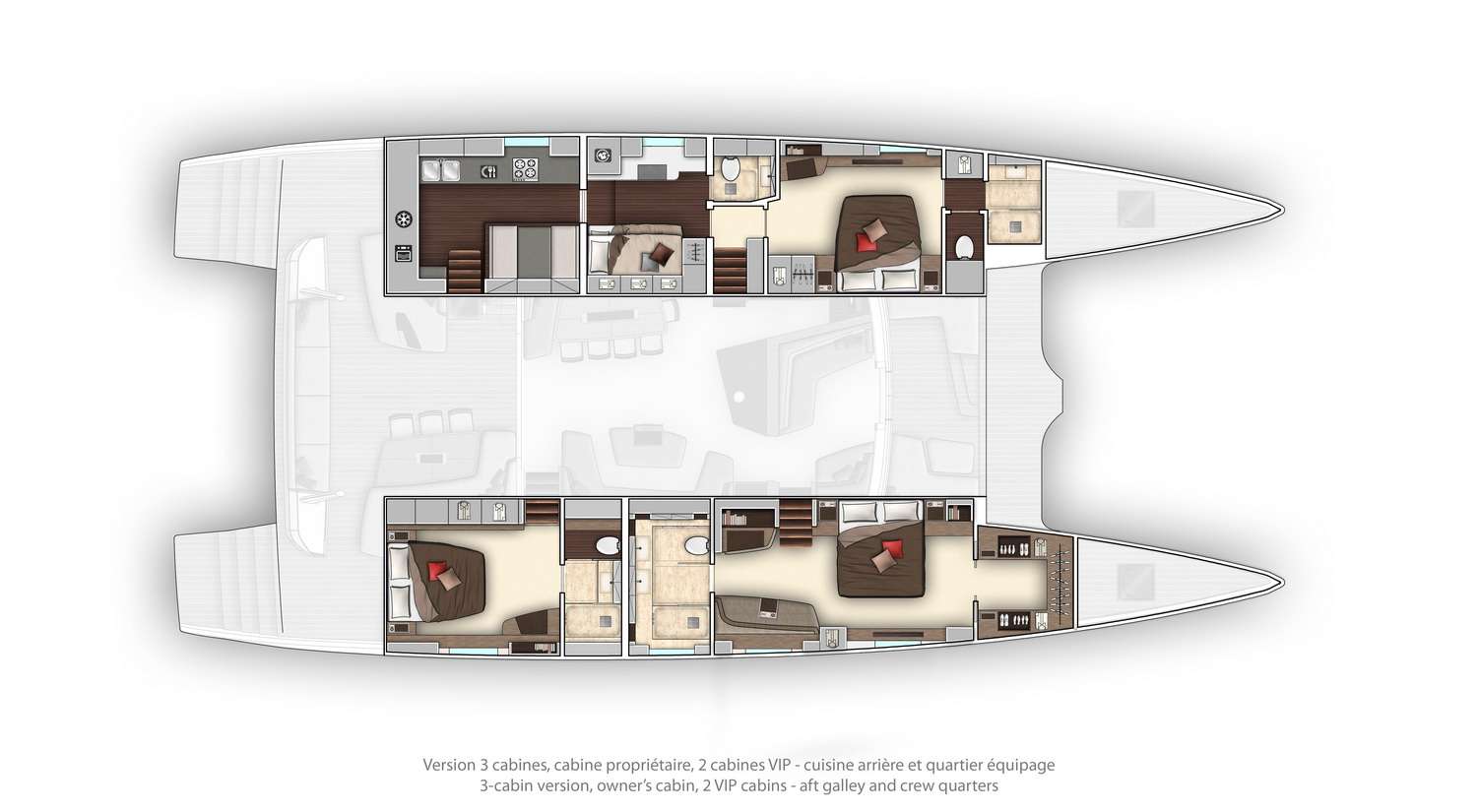 Joy Lagoon 77s catamaran charter in UK Luxurious deck plan - High Point Yachting