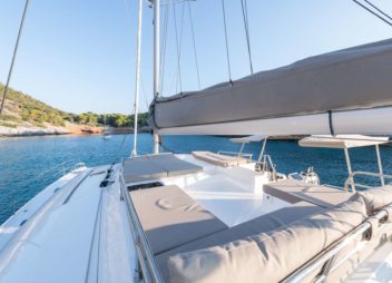 PI 2 Fully Air-Conditioned Catamaran Charter Greece Outdoor Lounge Area - High Point Yachting