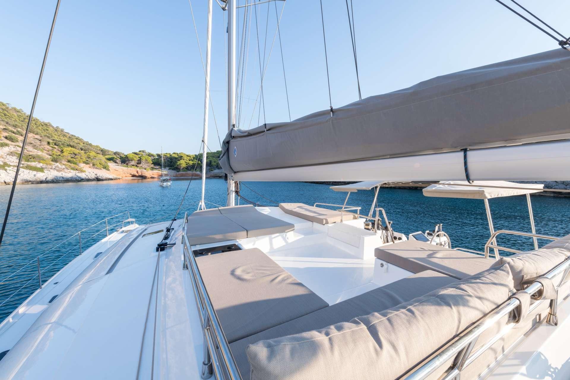 PI 2 Fully Air-Conditioned Catamaran Charter Greece Outdoor Lounge Area - High Point Yachting