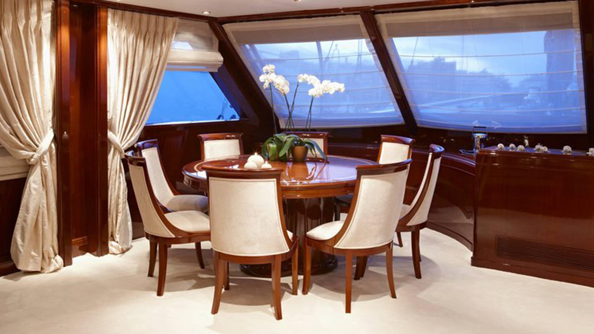 Iraklis luxurious motorsailer classic wooden yacht outdoor dining area- High Point yachting