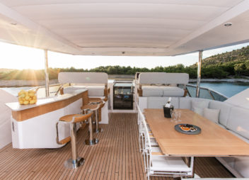 Dawo brand new 27m Azimut yacht charter in Croatia from UK & USA Flybridge with Bar and lunch area - High Point Yachting