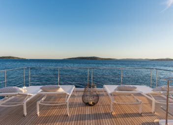 Dawo brand new 27m Azimut yacht charter in Croatia from UK & USA Flybridge sunbathing area - High Point Yachting