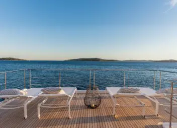 Dawo brand new 27m Azimut yacht charter in Croatia from UK & USA Flybridge sunbathing area - High Point Yachting