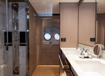 Dawo brand new 27m Azimut yacht charter in Croatia from UK & USA master cabin bathroom - High Point Yachting