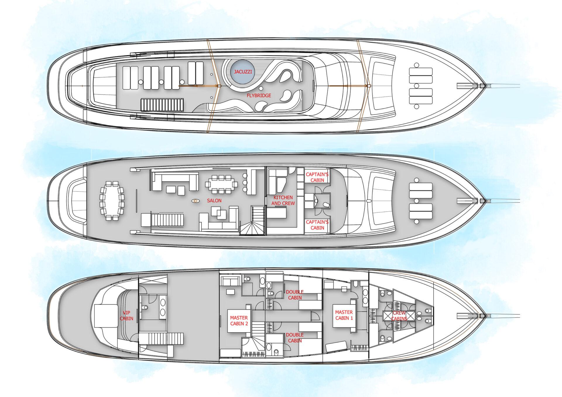 Super Yacht Acapella modern charter in Croatia Deck Plan - High Point Yachting