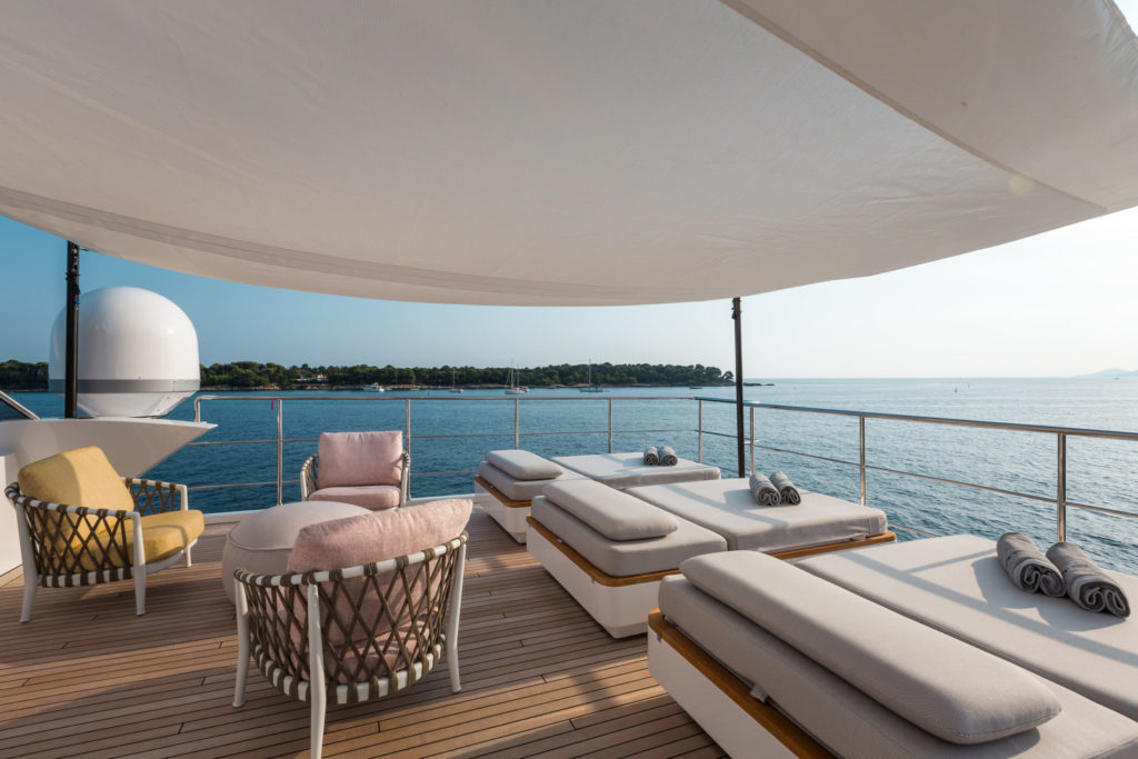 Heed motor super yacht sunbathing and relaxing area - High Point Yachting