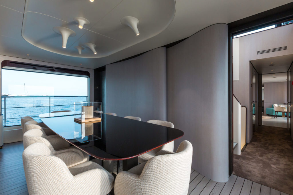 Heed motor super yacht charter relaxed luxury yacht luxury dining area & luch area for fine dining with waiter on board- High Point Yachting