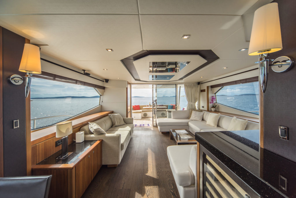 Cloudy bay Sunseeker Manhattan 73 crewed charter in Trogir luxury indoor cabin with sea view- High Point Yachting
