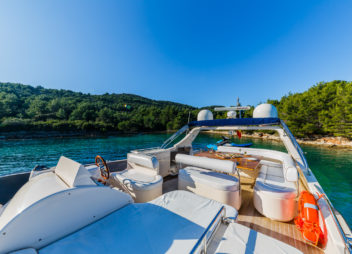 Secret Life Crewed Charter for high-speed travel outdoor front deck - High Point Yachting