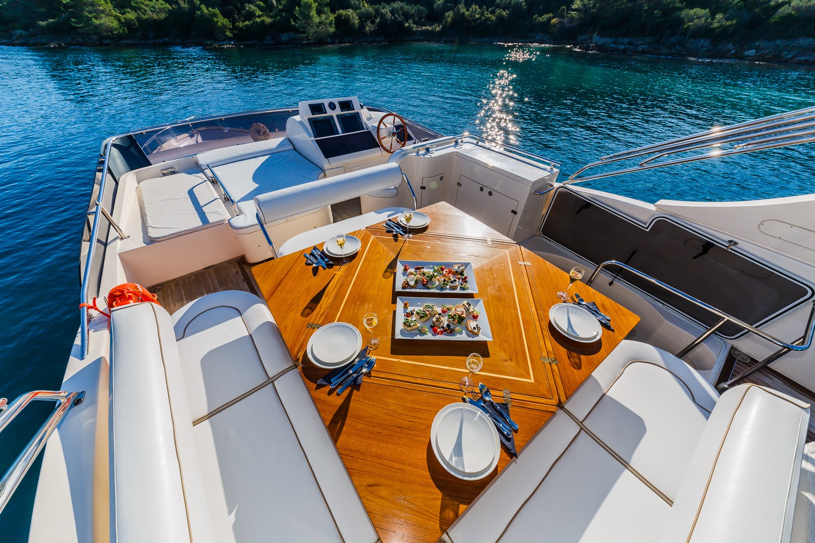 Secret Life Crewed Charter for high-speed travel outdoor front deck - High Point Yachting