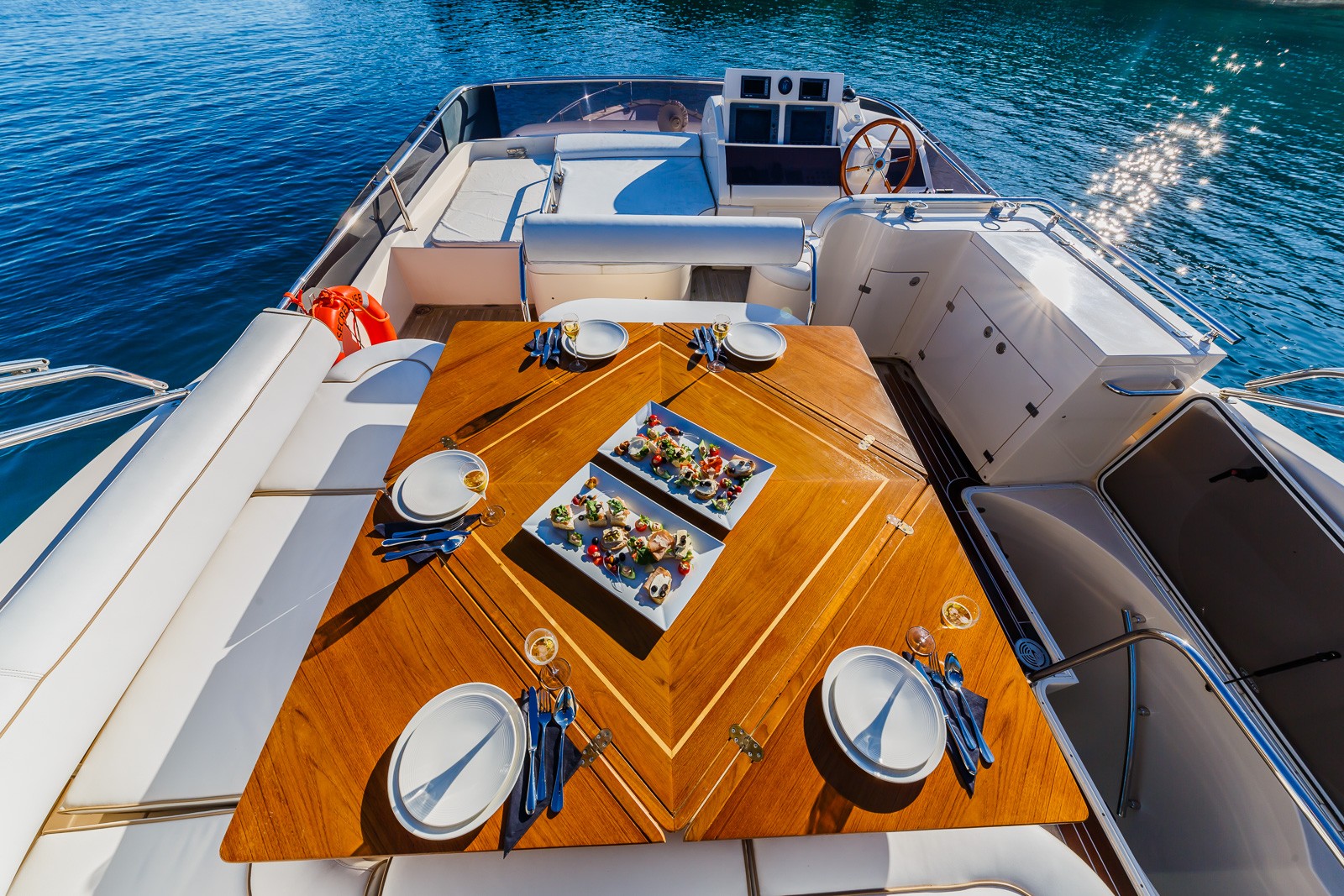 Secret Life Crewed Charter for high-speed travel outdoor front deck - High Point Yachting