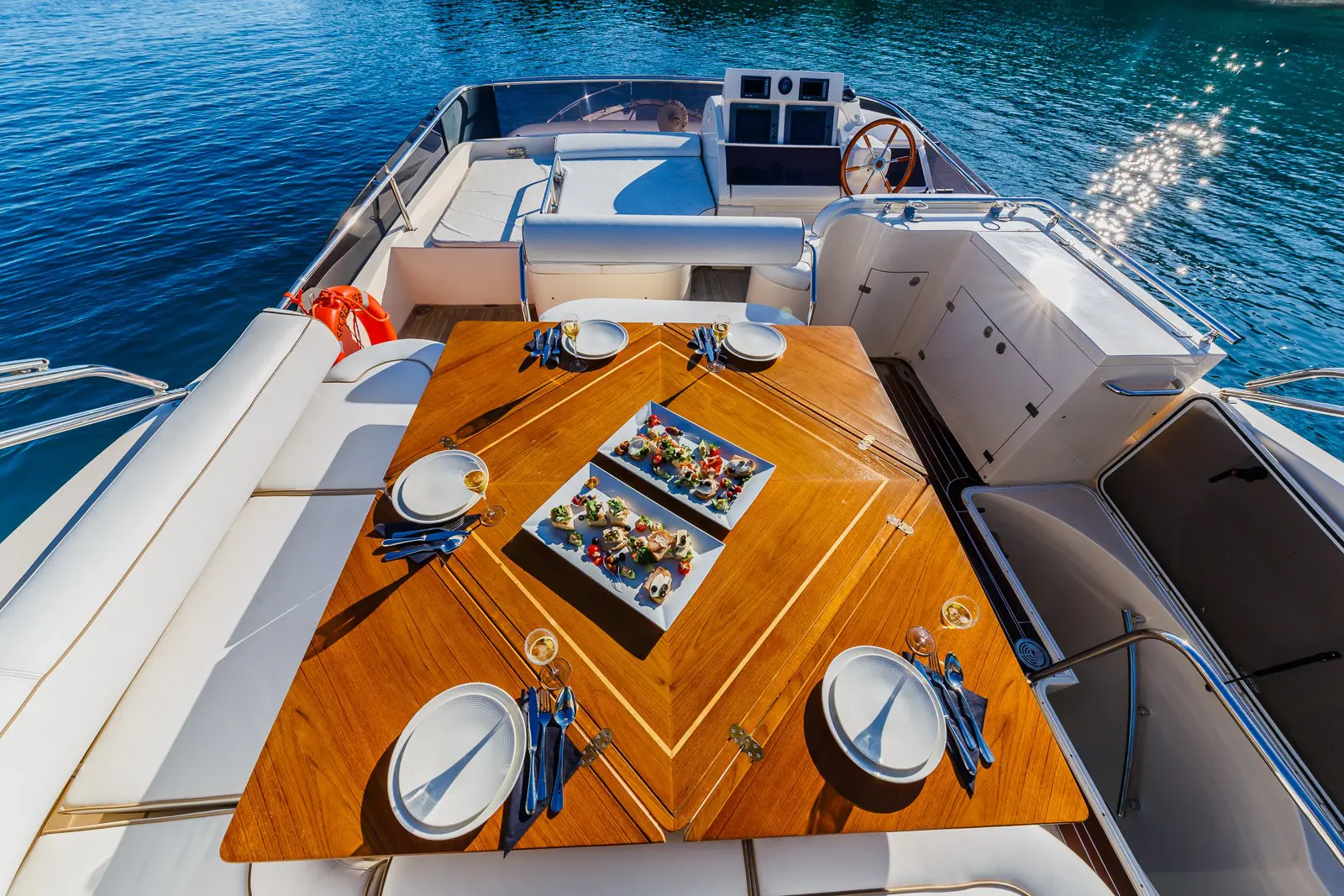Secret Life Crewed Charter for high-speed travel outdoor front deck - High Point Yachting
