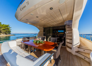 Secret Life Crewed Charter outdoor Lunch area on board - High Point Yachting