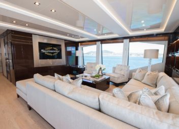 Sunseeker Aqua Libra super yacht charter luxury indoor fine dining area - High Point Yachting