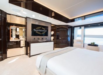 Sunseeker Aqua Libra super yacht charter luxury indoor cabin with sea view - High Point Yachting