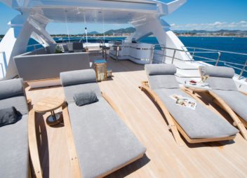 Sunseeker Aqua Libra super yacht charter luxury outdoor sunbathing area - High Point Yachting