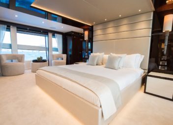 Sunseeker Aqua Libra super yacht charter luxury indoor cabin with bed - High Point Yachting