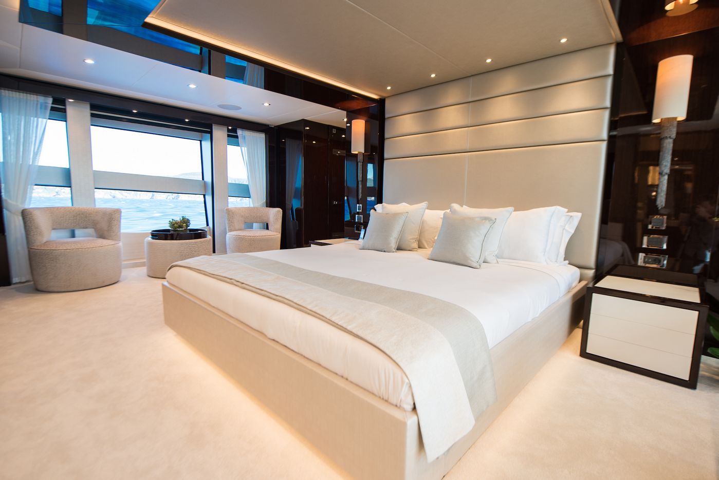 Sunseeker Aqua Libra super yacht charter luxury indoor cabin with bed - High Point Yachting