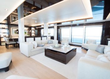 Sunseeker Aqua Libra super yacht charter luxury indoor fine dining area - High Point Yachting