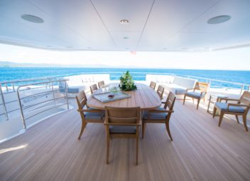 Sunseeker Aqua Libra super yacht charter outdoor lunch area & dining area - High Point Yachting