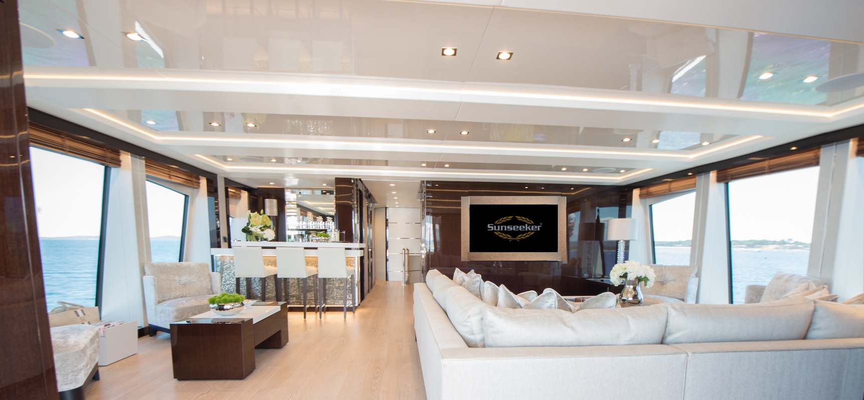 Sunseeker Aqua Libra super yacht charter luxury indoor cabin with bed - High Point Yachting