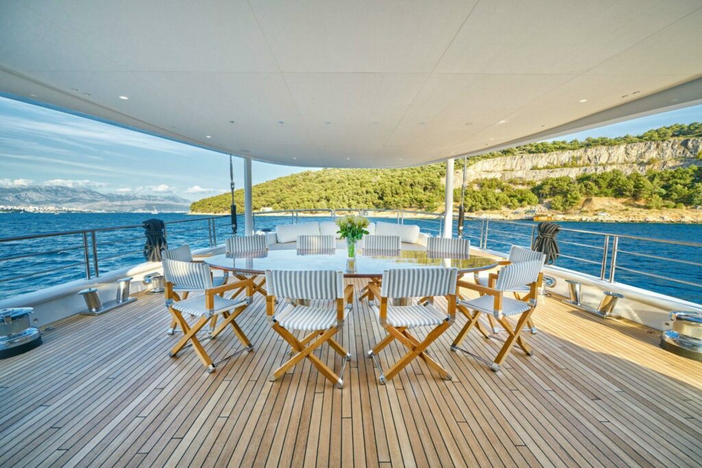 Sailing Yacht Acapella outdoor dining area